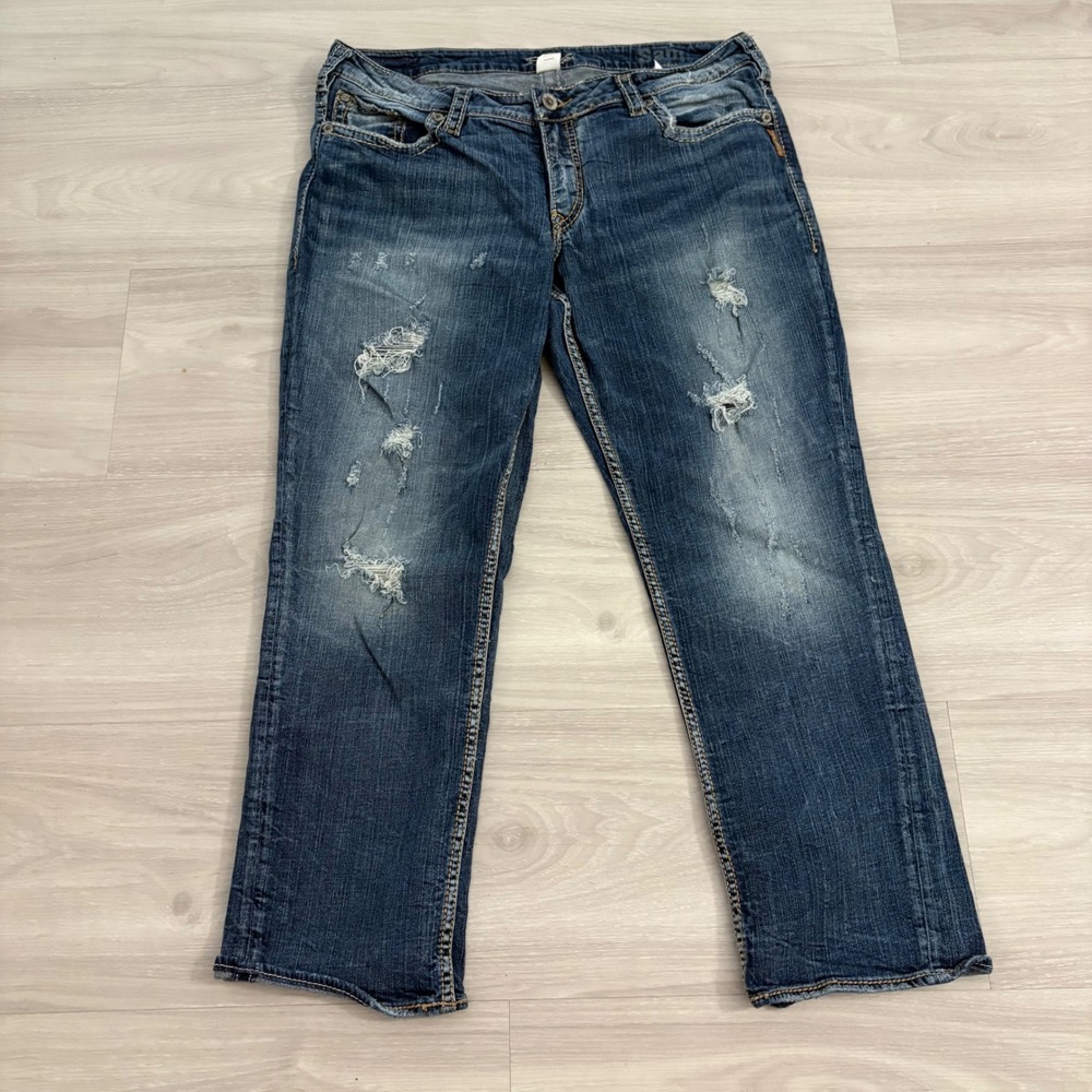 Silver Jeans Women Sam Mid Rise Distressed Boyfriend Blue W1673SJB312 Sz 16/L28